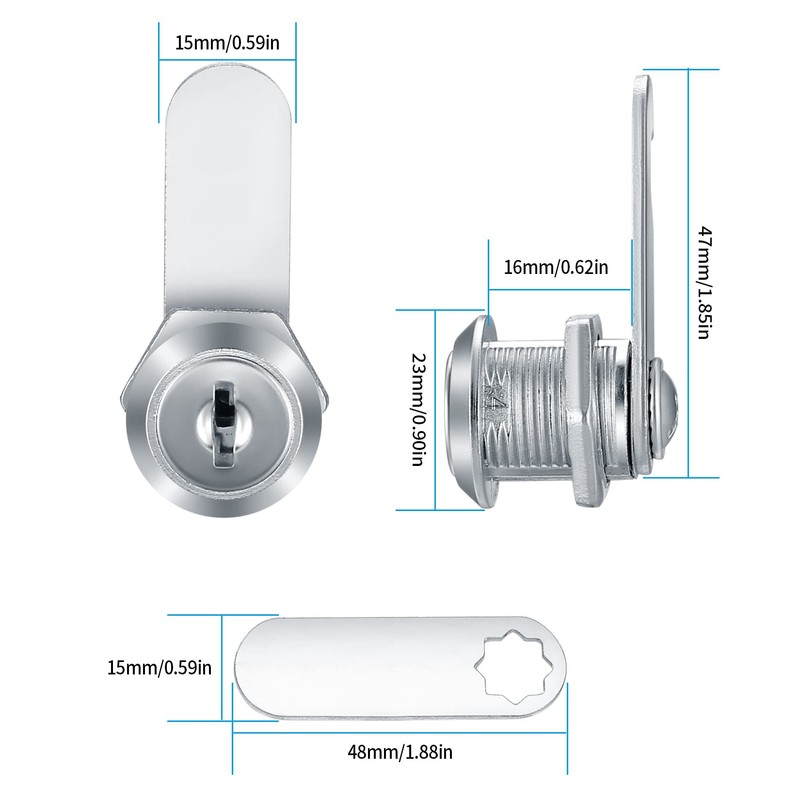 2 Pcs Cabinet Locks, 16 mm Letterbox Locks, Cupboard Locks