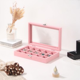 Pengup Travel Jewelry Box,Small Jewelry Case,Rings Earrings Cufflinks Organizer for Girls (Pink, 15 Grids)