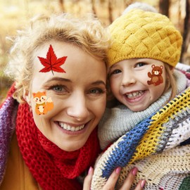 240 Pcs Autumn Temporary Tattoos for Kids, Thanksgiving Bulk Waterproof Safety Tattoos Stickers, Best Choice for Fall Goody Bag Stuffers, 60 Different Designs maple leaves pumpkins scarecrows turkeys