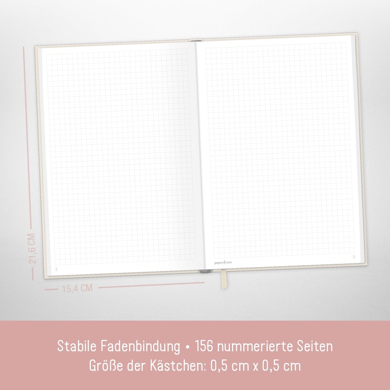 paper&you® Notebook A5+ Squared with Elastic Band [Dainty Flower] 156