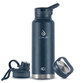 IDEUS Vacuum Insulated Water Bottle, 40 oz Stainless Steel Water Bottles with Straw, Chug and Spout Lid, Reusable Metal Water Bottle Leak Proof Gym Water Bottle, BPA-Free(Blue)