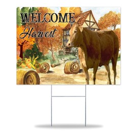 Yard Sign Welcome Fall Harvest Farm Barn Cow Corrugated Board Lawn Sign with H Stakes Holder Weather Resistant Grass Sign for Yard Garden Thanksgiving Harvesting Season Party Supplies Decor 18x24 Inch