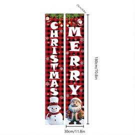 Zwiebeco Red Black Merry Christmas Buffalo Check Plaid Door Porch Banner Sign Holiday Merry Xmas Decorations Supplies for Front Door Porch Wall Yard House Home Outdoor Christmas Decorations