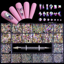 21 Grids Nail Rhinestones Professional Nail Crystal Kit 9000Pcs Multi Shapes Glass Crystal AB Rhinestones Nail Art Supplies Accessories