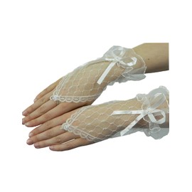 Yummy Bee - Fingerless Gloves Women - Lace Gloves - Black Goth Gloves - White Bridal Gloves (White)
