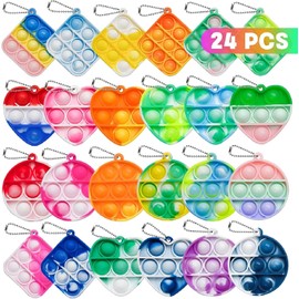 Pack 24 Llaveros Pop It Antiestrés Multiformas, Aliviar Ansiedad Juguete Sensorial de Silicona, Juguete Antiestrés Pop It con Llavero, Ideal para Niños, Adultos, Regalos de Premios de Aula