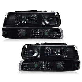 ANDPLAY Headlights Assembly,Compatible with 1999 2000 2001 2002 Chevy Silverado/ 2000-2006 Suburban Tahoe bumper Headlamp,Smoky lens Black Housing Clear Reflector