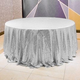 WISPET Silver Sequin Tablecloth 108" Round Sparkly Drape Table Cloths Table Cover Overlay for Wedding Birthday Party Baby Bridal Shower