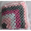 Handmade Crochet Granny Square Blanket, Pink, White and Grey, 108