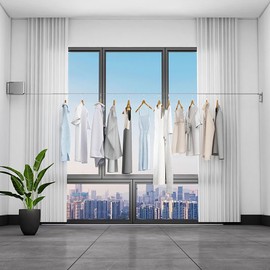 POMAMZ Retractable Clothesline Indoor,13.78 Feet TPU Retracting Clothes Line,Portable Heavy Duty Outdoor Washing Line,Wall Mounted Drying Rack Clothing Line - Easy Installation (Grey)