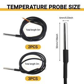3 Pieces Digital Temperature Sensor 2 m and 2 Pieces 5 m Temperature Sensor, Stainless Steel Waterproof Probe, Temperature Sensor Addon Compatible with Arduino and Raspberry Pi