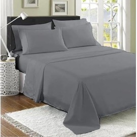 100% Egyptian Cotton Flat Sheet, 200 Thread Count Ultra-Soft Long Staple Bed Sheet, Luxury Hotel Quality Bedding Sheet, Shrinkage & Fade Resistant Top Sheet- Easy Care (King, Grey)