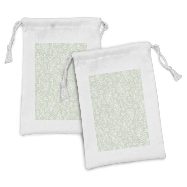 Lunarable Mint Fabric Pouch Set of 2, Floral Pattern with