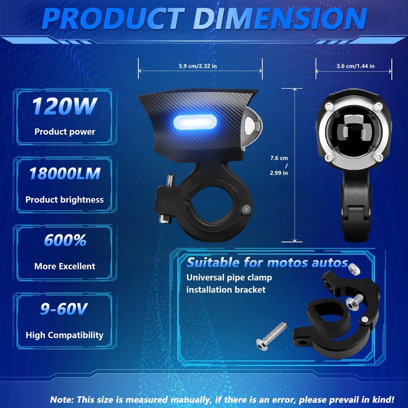 Motorcycle Driving Lights 120W Auxiliary Hi Lo 5-Mode Foglights Spotlights