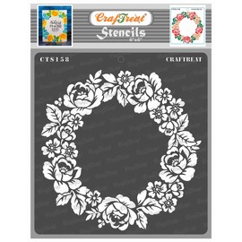 CrafTreat Reusable Flower Stencils for Painting on Wood, Canvas, Paper, Fabric, Floor, Wall and Tile - Rose Wreath - 6x6 Inch - DIY Art and Craft Stencils for Painting Flowers - Rose Wall Stencils