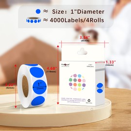 PARLAIM 4 Rolls 4000PCS 1 inch Round Color Coding Circle Dot Labels, Blue Color- Coding Label Sticker for Home Office Classroom (Blue)