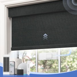 Motorized Blinds with Remote,100% Blackout Smart Roller Blinds,Rechargeable Roller Shades【Solar Panel Included】 Wireless Electric Cordless Blinds with Cover Compatible with Alexa Black 35 * 72