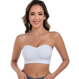 ANGOOL Strapless Bras for Women Wirefree Non-Slip Tube Top Invisible Bralette Seamless Padded Bandeau Bra, White, XL
