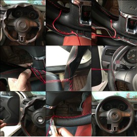 37-38 cm Echtes Leder DIY Lenkradbezug Lenkradhülle zum Schnüren Perforiertes Schwarz Echtes Leder