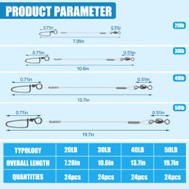 Fluorocarbon Fishing Wire Leader,12Pcs/24Pcs Fluorocarbon Leaders with Swivel Snap Kit High Strength Fishing Leader Line for Saltwater Freshwater 20LB-50LB