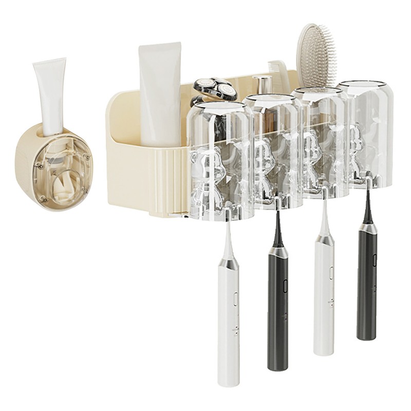 Cute Bear Toothbrush Shelf with Automatic Toothpaste Squeezer Plastic Punch