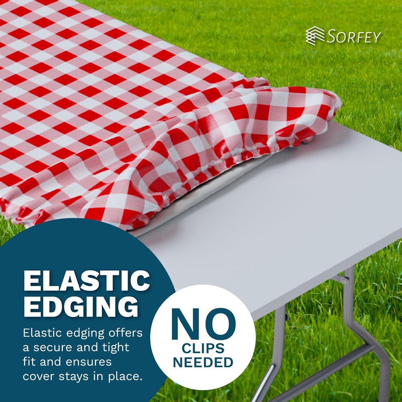 Sorfey Tablecloth -Fitted with Elastic, Vinyl with Flannel Back, Fits