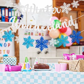 Tongcloud 3pcs Winter Wonderland Banners Glitter Snowflake Banner Christmas Decorations Banners Winter Holiday Garland Photo Props Banner for Party Home Decorations(White)