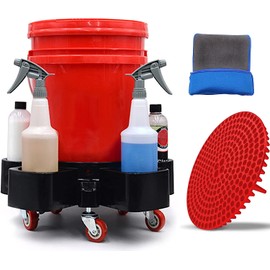 Mlijzard 5 Gallon Bucket Dolly with 5 Rolling Swivel Caster&Bucket Dirt Trap&Clay Mitt&Detailing Brushes Set for Car Washing, Construction-Detailing Smoother Maneuvering(Not Included Bucket)