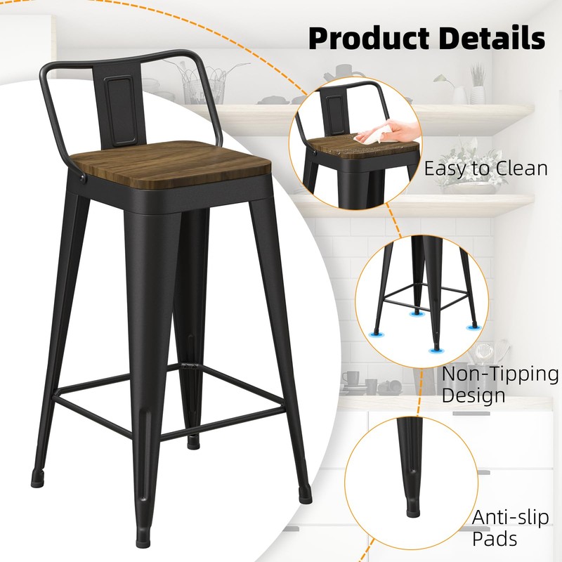 24 Inch Bar Stools Set of 4, Metal Stools for