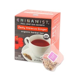 China Mist Zesty Hibiscus Ginger Organic Herbal Tea, 15 tea satchets