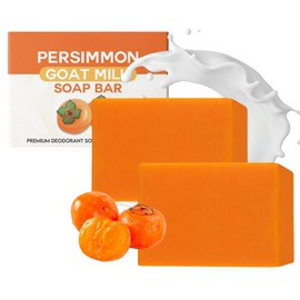 2PCS Natural Persimmon Goats Milk Soap - Anti-Odor Persimmon Goat Milk So-ap for Skin - Deep Cleansing Per-simmon Handmade Soap - Pure Per-simmon Go-at Mi-lk Soap Bar for Face & Body