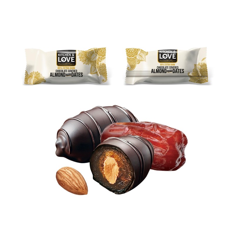 Kitchen & Love Chocolate Covered Almond Stuffed Dates in a