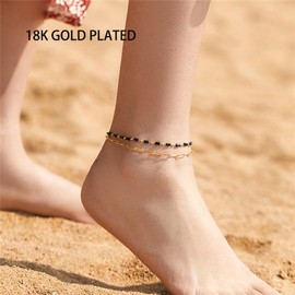 ALRNBY Heart Ankle Bracelet for Women Layered Anklets Stretchy Elastic Beaded Anklets Black/White/Blue Beaded Anklets Boho Trendy CZ Coconut Tree Jewelry Gift