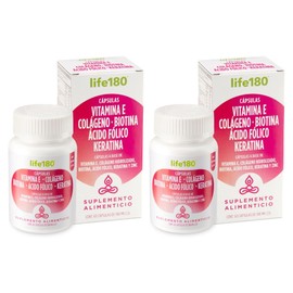Life180 Dúo Vitamina E, Colágeno, Biotina Pack de 2, 60 Cápsulas C/U | Suplemento Alimenticio de Nutrición Avanzada para Cabello, Piel y Uñas
