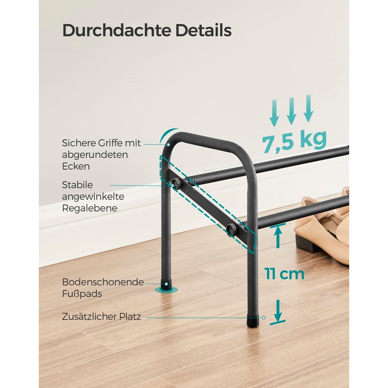 SONGMICS Shoe Rack, Shoe Rack, 1 Tier Metal Shelf, Adjustable