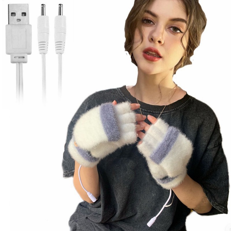 1 Pair USB Heated Gloves Mitten Winter Warm Full Finger