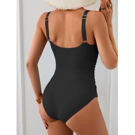 Aidonger One Piece Lace Up Swimsuit for Women Tummy Control Slimming Bathing Suits Cut Out Push Up Swimwear Black