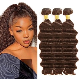 Dark Brown Bundles Color #4 Deep Wave Human Hair Bundles Chocolate Brown Loose Deep Bundles Human Hair 3 Bundles 10 12 14 Inch Color #4 Bundles Hair Weave