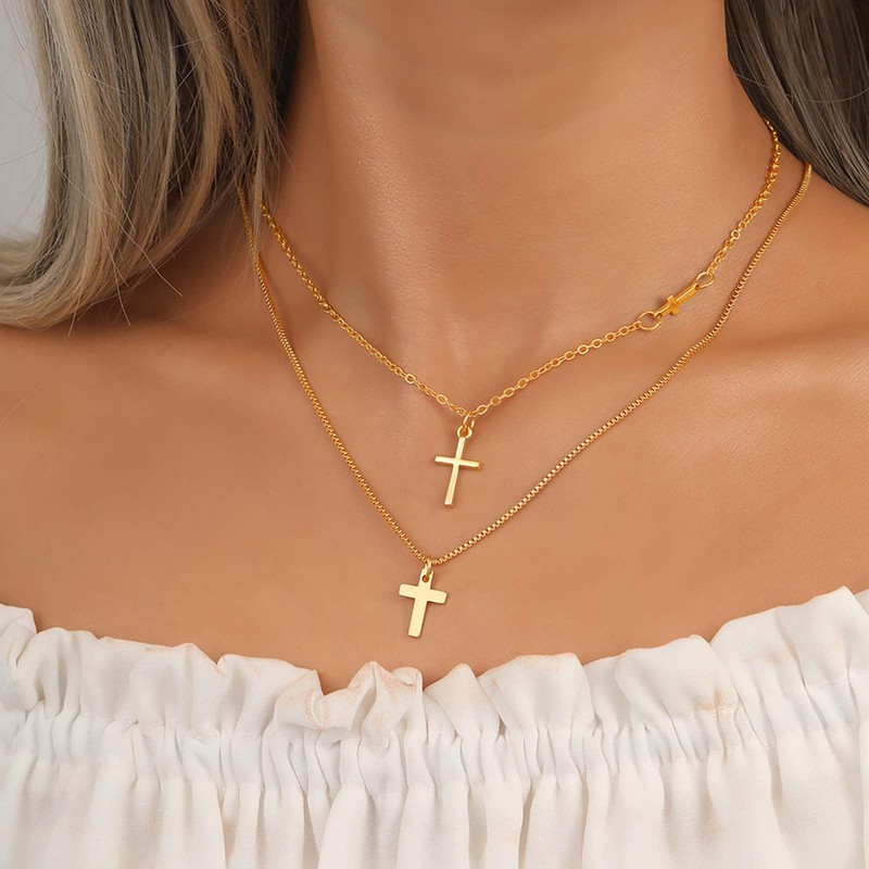 Xduargs Boho Layered Cross Choker Necklace Vintage Cross Pendant Necklace