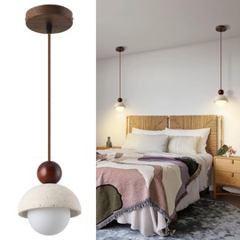 Fivemengo Natural Travertine Stone Pendant Light 5.9in Small Mini Wabi Sabi Japandi Japanese Nordic Hanging Lamp Pendant Lighting Fixture for Dining Room Bedroom Corner 2 Packs (Bulb Included)