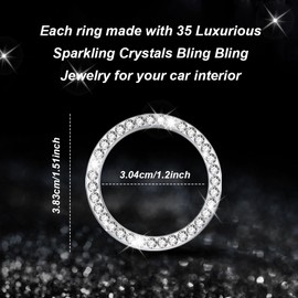 PACLVIO 2PCS Crystal Rhinestone Car Engine Start Stop Decoration Ring, Sparkling Push Start Button Sticker, Push to Start Button Cover/Sticker, Bling Car Interior Accessories for Women (White)