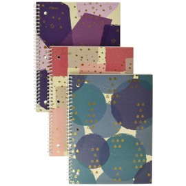 Mead Spiral Notebooks, 1 Subject, College Ruled Paper, 70 Sheets, 10-1/2" x 7-1/2", Shape It Up, Design May Vary, 3 Pack (38191)