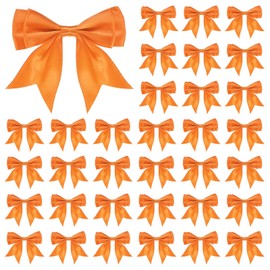 M METERXITY 50-Pack Double-Deck Pre Tied Bows 3.6x2.2 Inch Checkered Fabric Pre Satin Ribbon Bows Boutique for Craft DIY/Treat Bags/Hair Bow Sewing/Wedding/Party/Christmas [Orange]