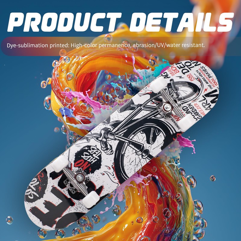 Professional Double Kick Skateboard, 31 inch Maple Deck, ABEC-9 Bearings,