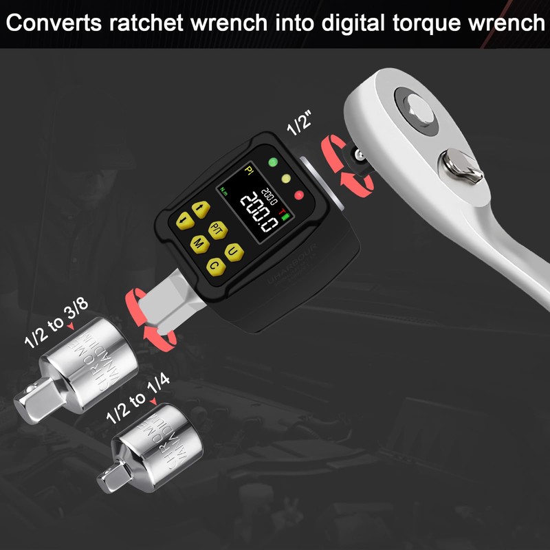 Uharbour Digital Torque Adapter 1/2 Inch 10-200 Nm, Torque Wrench