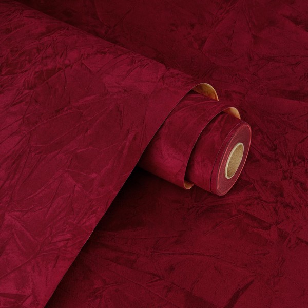 WESTICK Red Velvet Wallpaper Peel and Stick Soft Felt Fabric