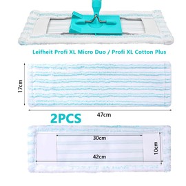 Set of 2 Replacement Mop Covers for Leifhat Profi XL Micro Duo/Profi XL Cotton Plus 42 cm Floor Mop Replacement Cover for All Floor Types 2 Fibre System Microfibre Cleaning Cloth Ideal for Tiles and
