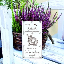Dekolando Sign Rabbit Happiness Can You Stroke - Saying with Animal Motif Rabbit - Vintage Decorative Sign Animals Decorative Door Sign with Animal Motifs - 10 x 20 cm