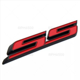 2Pcs Slant SS Emblems Side Car Badge Decal Compatible with Chevy Camaro Impala Malibu Holden 2010-2026 (Black Red)