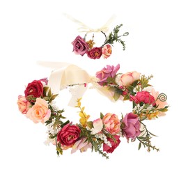 1 x Flower Wreath Headband with 1 x Flower Bracelet, Flower Hair Accessories, Elf Headband, Bridal Hair Accessories, Suitable for Girls' Birthday, Wedding, Holiday Hair Accessories